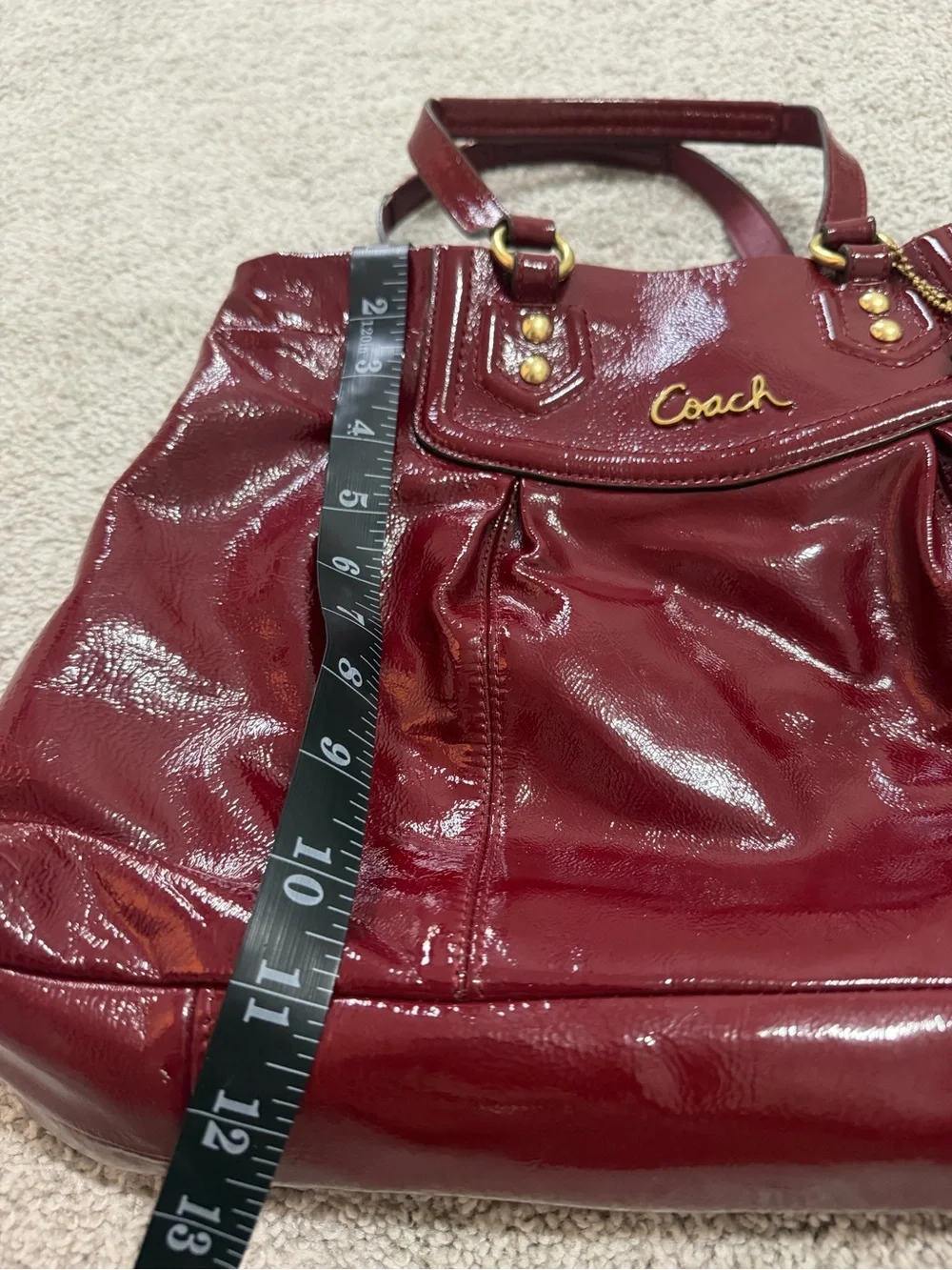 Coach Patent Shoulder Tote in Deep Burgundy